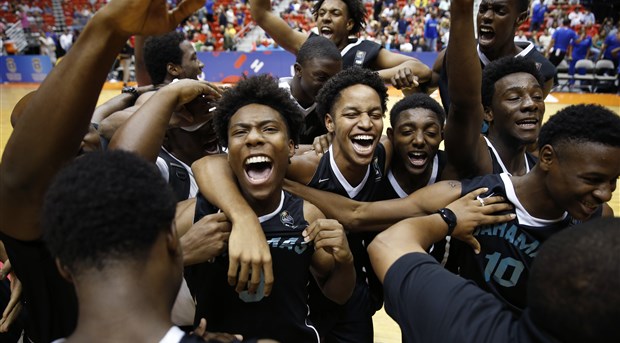 3 Tyler Pinder (BAH), Bahamas celebrates bronze medal victory